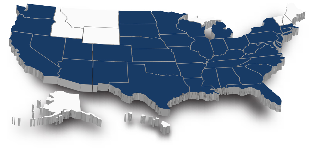 Map of the United States showing which states Maxis Advisors serves