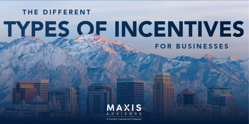 Image of Salt Lake City with mountains and the text "the different types of incentives for